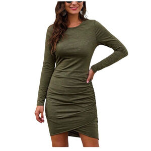BTFBM Boutique Green Side Ruched Long Sleeve Dress NWT Size XL